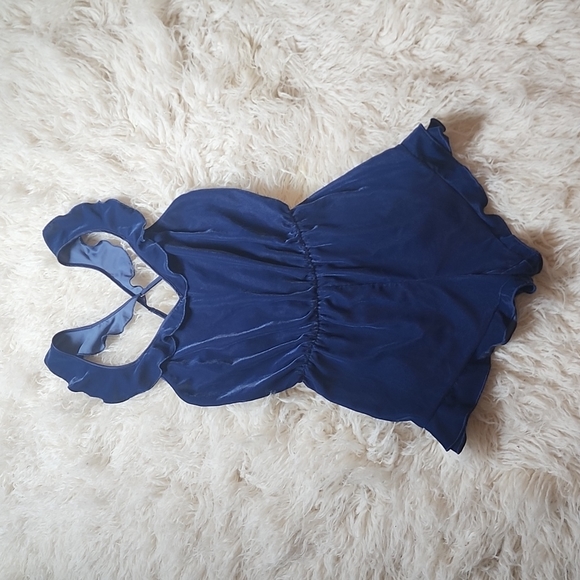 Victoria's Secret Navy Blue Velour Ruffle Trim Romper XS - Picture 6 of 12